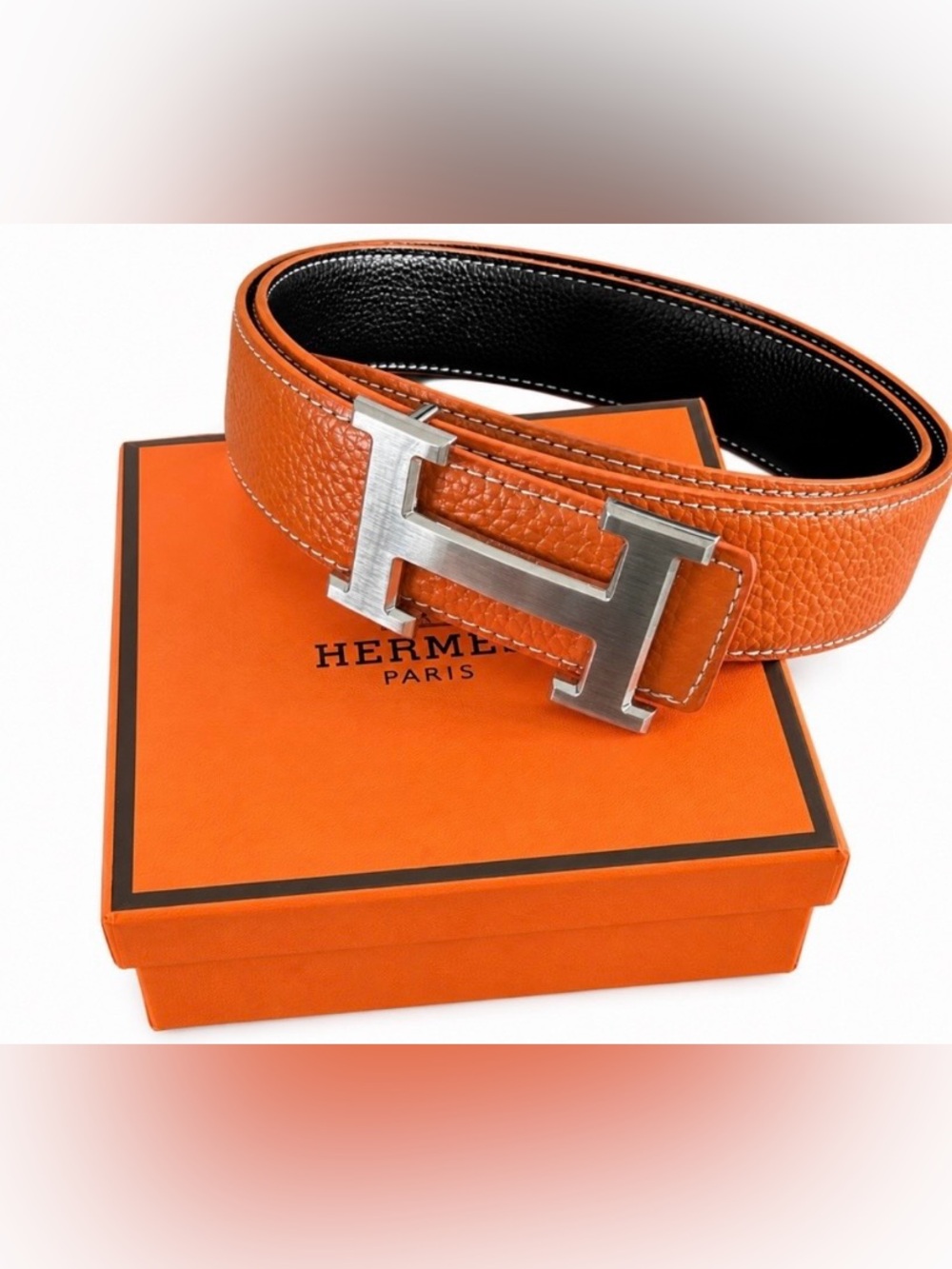 Hermès Black Reversible Leather Belt with Silver H Buckle